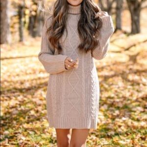 Tan camel sweater dress pink lily